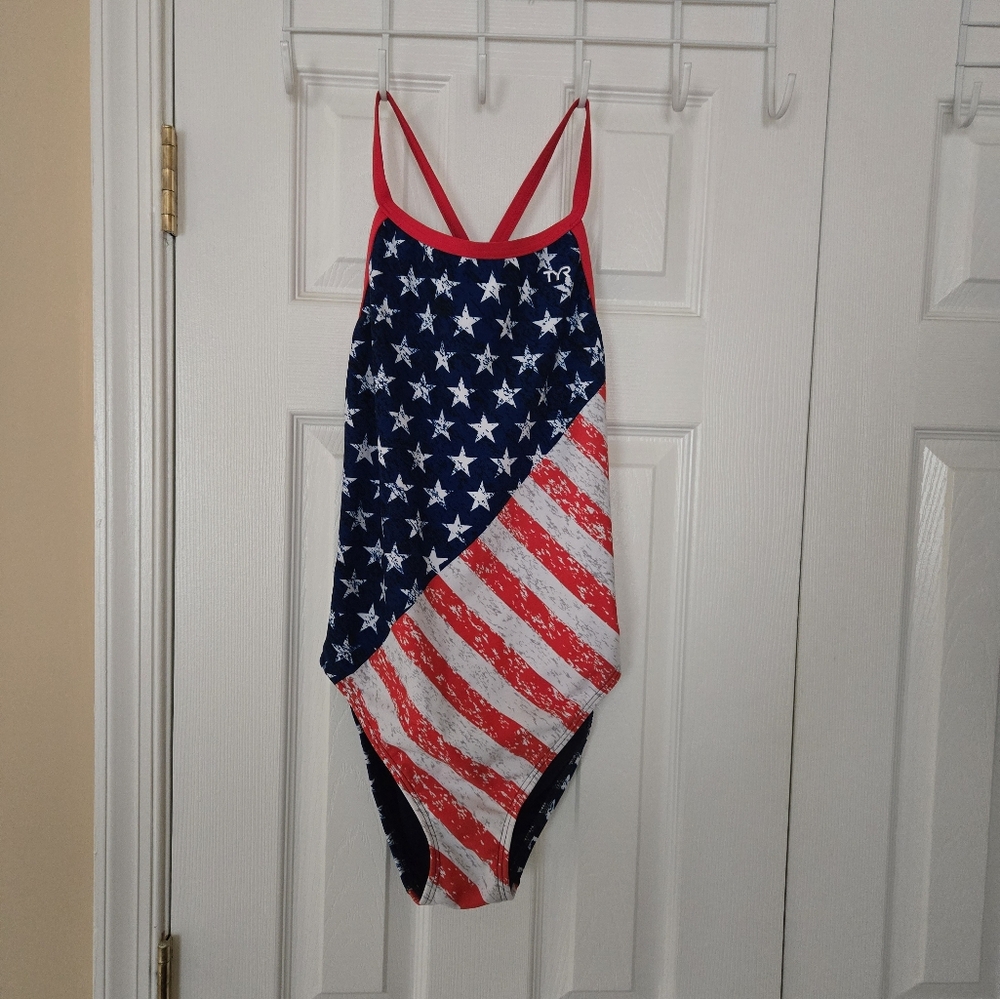 TYR American Flag One-Piece Swimsuit Women's Size 12/38